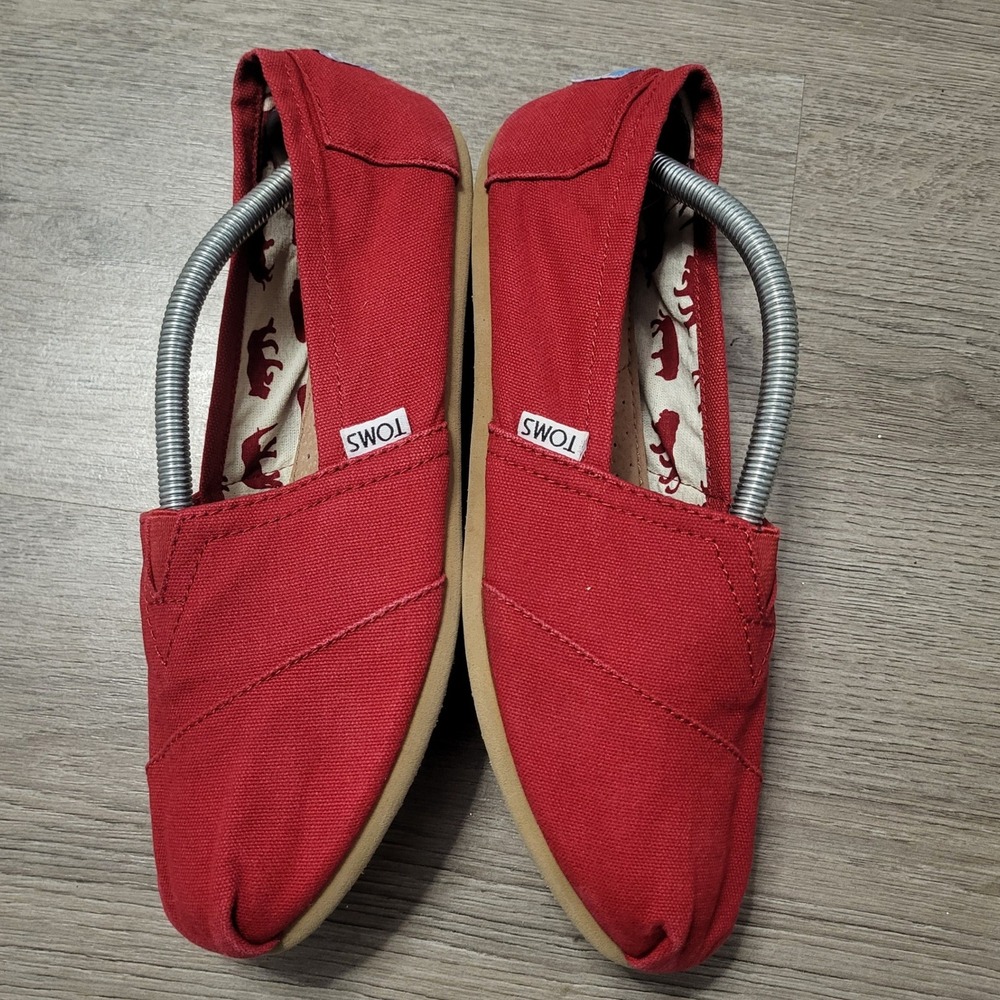 TOMS Women Red Canvas Alpargata Slip On Flat Shoes Animal Print Casual Size 10